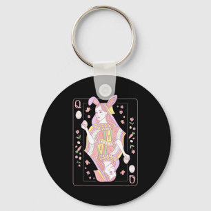 Funny easter day queen card playing bunny cute keychain