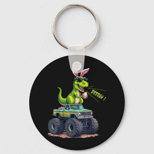 Funny Easter Dinosaur Bruh - T-rex Easter Egg Hunt Keychain (Front)