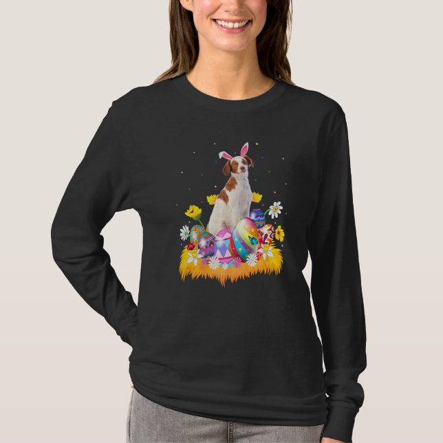 Funny Easter Egg  Brittany Spaniel Dog Easter Sund T-Shirt (Front)