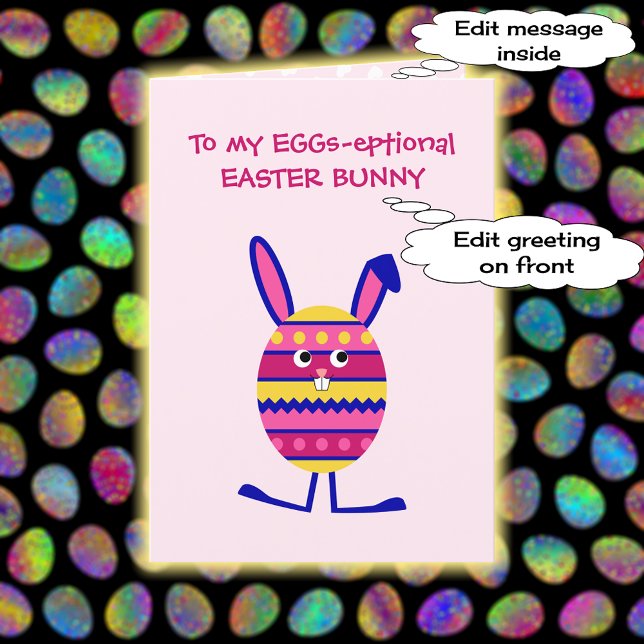 Funny easter egg bunny custom text holiday card (Creator Uploaded)
