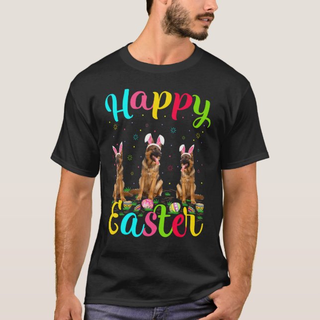 Funny Easter Egg Bunny German Shepherd Dog Happy E T-Shirt (Front)