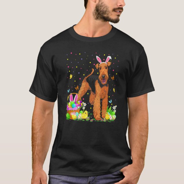 Funny Easter Egg Hunting Airedale Terrier Dog East T-Shirt (Front)
