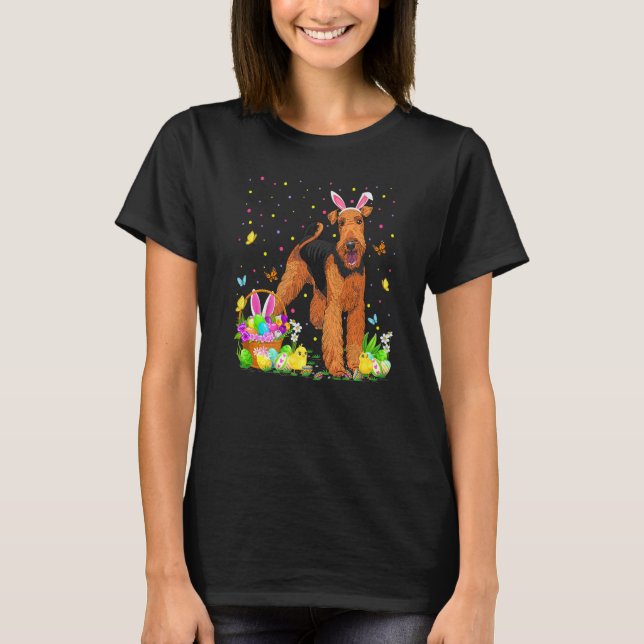 Funny Easter Egg Hunting Airedale Terrier Dog East T-Shirt (Front)