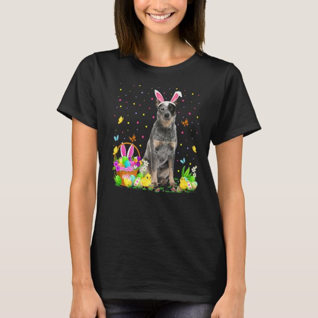 Funny Easter Egg Hunting Blue Heeler Dog Easter Su T-Shirt (Front)