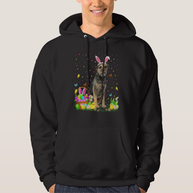Funny Easter Egg Hunting Border Terrier Dog Easter Hoodie (Front)