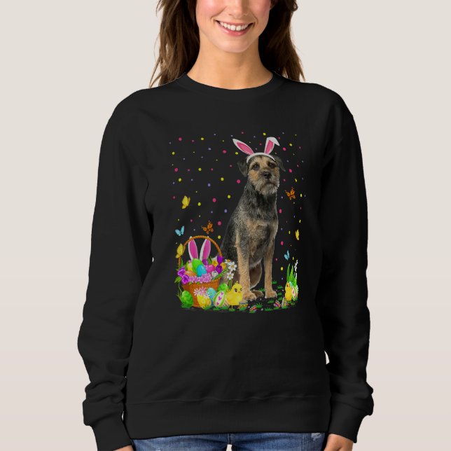 Funny Easter Egg Hunting Border Terrier Dog Easter Sweatshirt (Front)