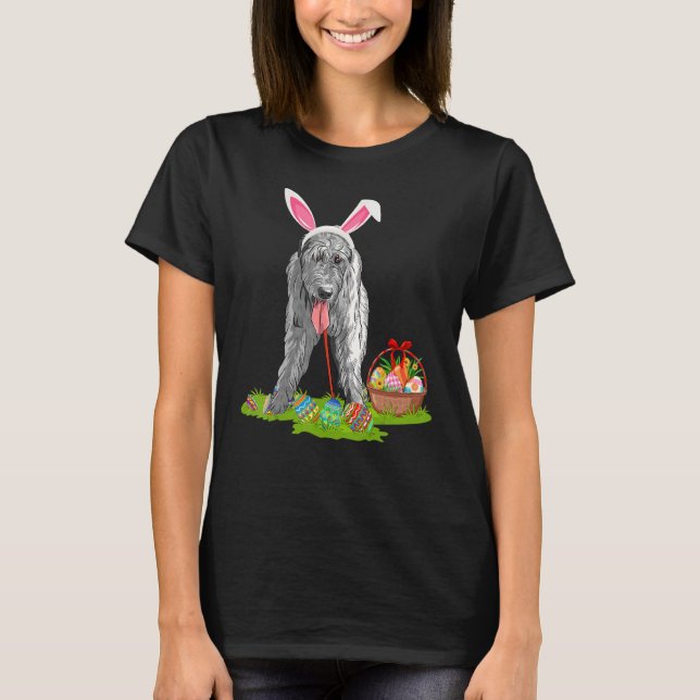 Funny Easter Egg Hunting Bunny Irish Wolfhound Dog T-Shirt (Front)
