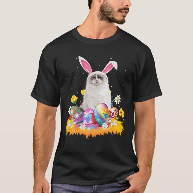 Funny Easter Egg Lover Cute Ragdoll Cat Easter Sun T-Shirt (Front)