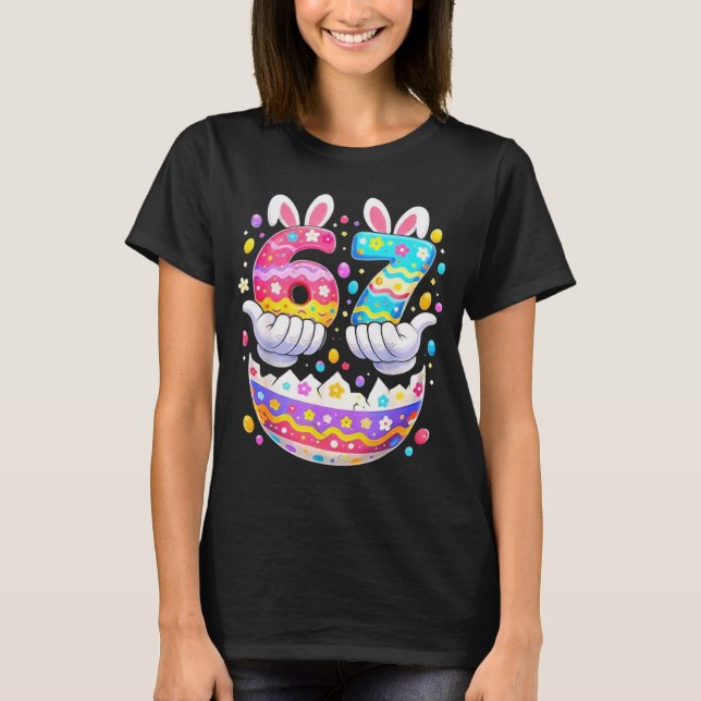 Funny Easter Eggs Six Seven 67 Bunny 67 Meme Boys  T-Shirt (Front)