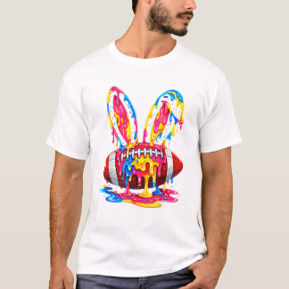 Funny Easter Football Bunny Ears Paint Drip Graphi T-Shirt