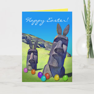 Funny Easter Island Bunnies With Easter Eggs Card