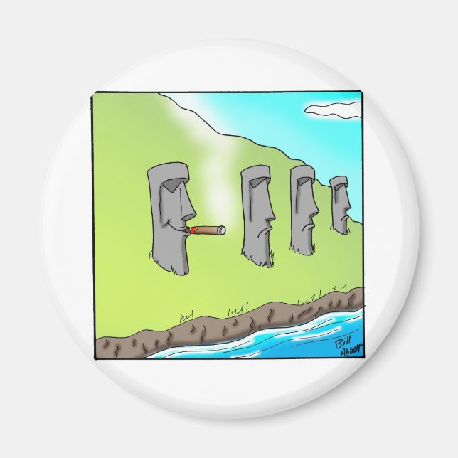 Funny Easter Island Cigar Cartoon Gifts Magnet (Front)