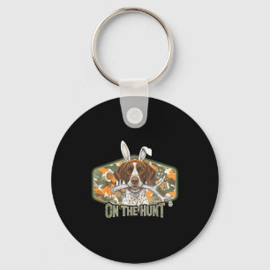 Funny easter labrador retriever on the hunt bunny keychain