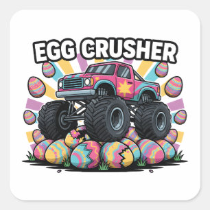 Funny Easter Monster Truck Egg Crusher Pun Boys Square Sticker