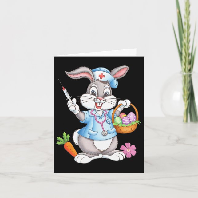 Funny Easter Nurse Stethoscope Bunny Scrub Top Rab Card (Front)
