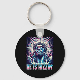 Funny Easter Resurrection Rizz Meme He Is Rizzin J Keychain