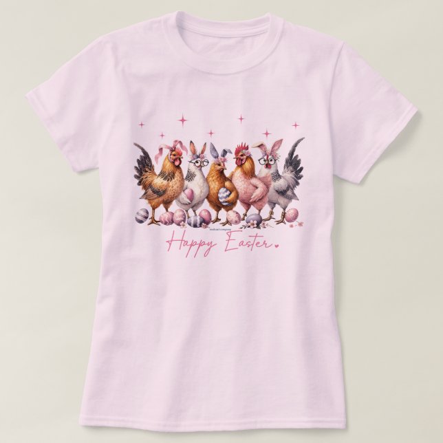 Funny Easter T-Shirt – Easter Chicken Bunnies (Design Front)