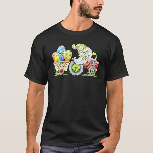 Funny Easter Tractor Gnome Farm Eggs Rabbit Bunny  T-Shirt (Front)