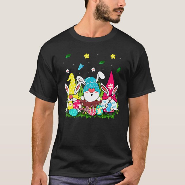Funny Easter With My Gnomies Happy Easter Egg Bunn T-Shirt (Front)