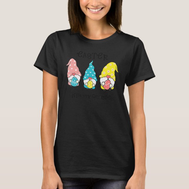 Funny Easter With My Gnomies Happy Easter Egg Bunn T-Shirt (Front)
