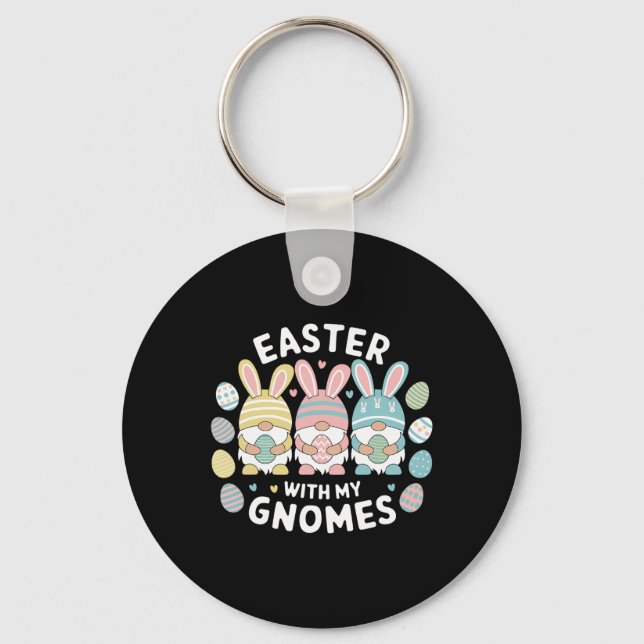 Funny Easter With My Gnomies Happy Easter Gnome Ra Keychain (Front)