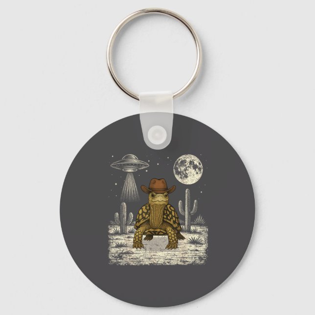 Funny Eastern Box Turtle Cowboy Western Ufo  Keychain (Front)