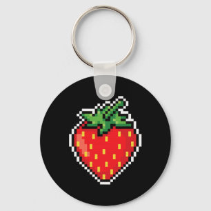 Funny Easy Halloween Costume Pixel Strawberry 80s  Keychain