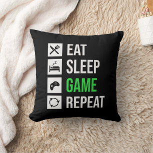 Funny eat sleep game repeat word art Gamer Throw Pillow