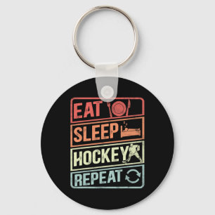 Funny Eat Sleep Hockey Repeat Ice Hockey Fan Playe Keychain