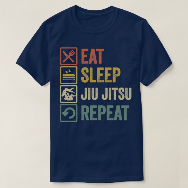 Funny Eat Sleep Jiu jitsu Repeat Distressed Retro  T-Shirt (Design Front)