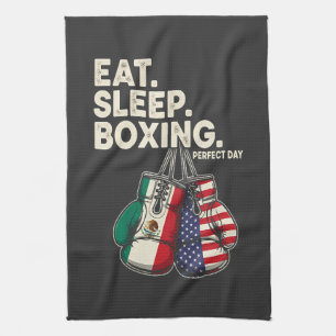 funny eat sleep repeat boxing kitchen towel