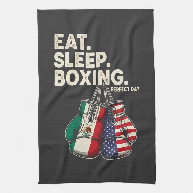 funny eat sleep repeat boxing kitchen towel (Vertical)