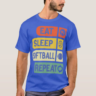 Funny Eat Sleep Softball Repeat Baseball Players R T-Shirt