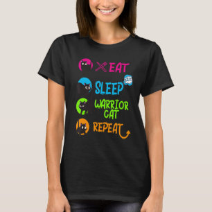 Funny Eat Sleep Warrior Cat Repeat Cool Cat Design T-Shirt
