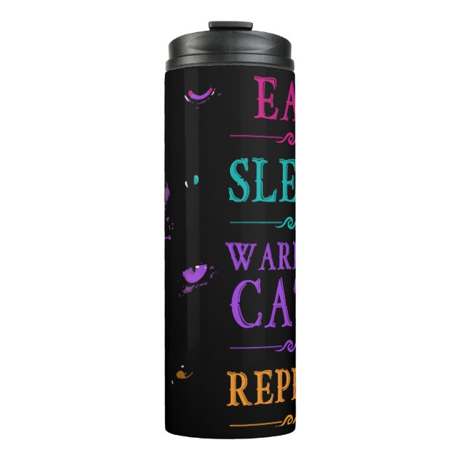 Funny Eat Sleep Warrior Cats Repeat Funny Cat Warr Thermal Tumbler (Front)