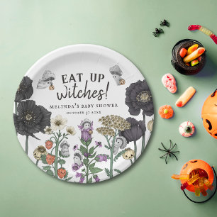 Funny Eat up Witches Halloween Baby Shower Paper Plate