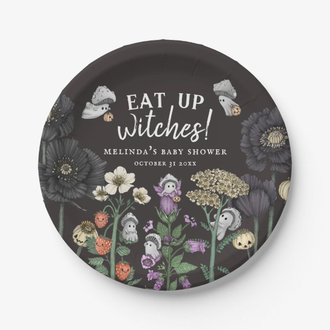 Funny Eat up Witches Halloween Baby Shower Paper Plate (Front)