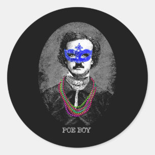 Funny Edgar Allan Poe Mardi Gras Mashup  Classic Round Sticker