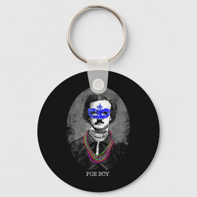 Funny Edgar Allan Poe Mardi Gras Mashup  Keychain (Front)