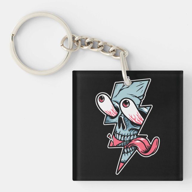 Funny Edgy Skull Face And Lightning Shape Keychain (Front)
