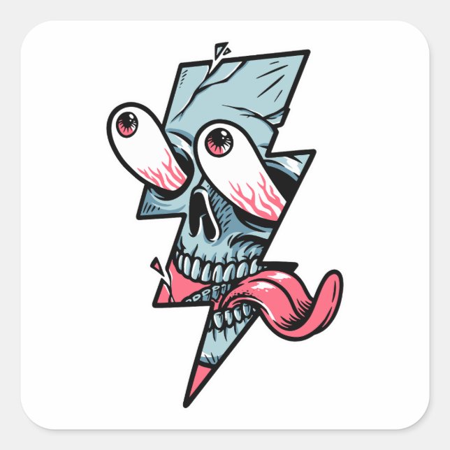 Funny Edgy Skull Face And Lightning Shape Square Sticker (Front)