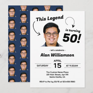Funny Editable Face Photo Men 50th Birthday Party Invitation