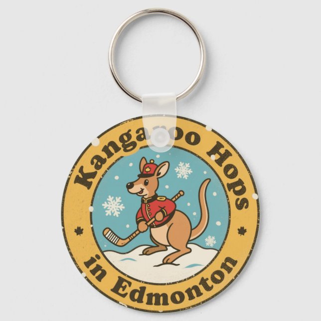 Funny Edmonton Kangaroo Hockey Keychain (Front)