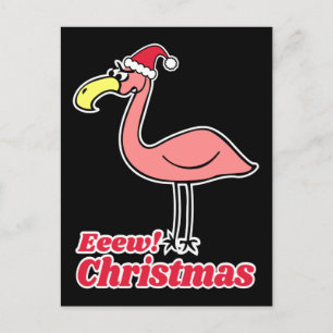 Funny Eeew Christmas Flamingo with Santa Claus Hat Postcard