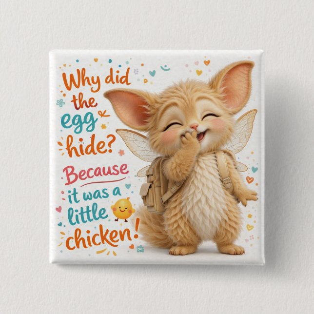 Funny Egg Dad Joke 2 Inch Square Button (Front)