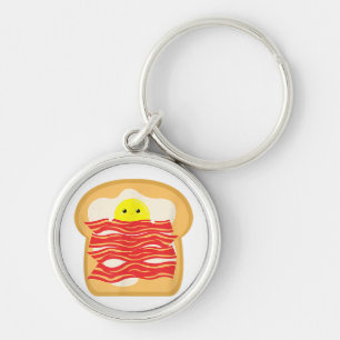 Funny Egg In A Bacon Toast Bed T-Shirt - Food Brea Keychain