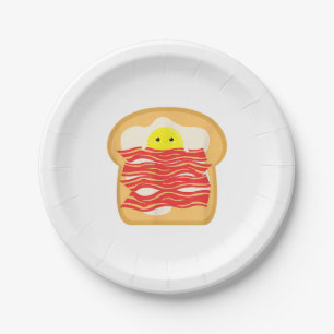 Funny Egg In A Bacon Toast Bed T-Shirt - Food Brea Paper Plate