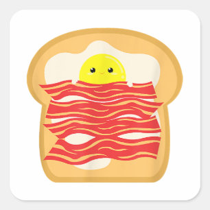 Funny Egg In A Bacon Toast Bed T-Shirt - Food Brea Square Sticker