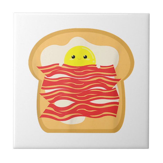 Funny Egg In A Bacon Toast Bed T-Shirt - Food Brea Tile (Front)