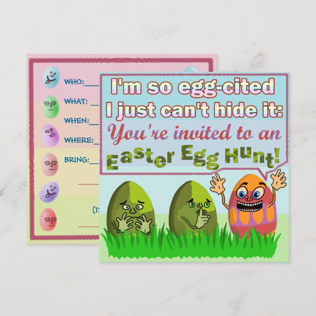 Funny Eggcited Easter Egg Hunt Party Invitation (Front/Back)